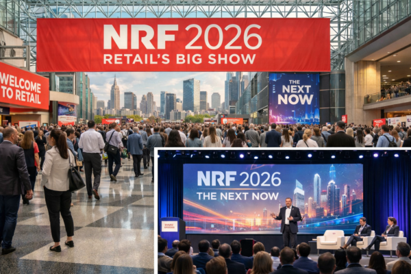 Evento NRF 2026 que acontece em Nova York, unindo as maiores emrpesas do mundo para discutir sobre inovação e tendencia do varejo